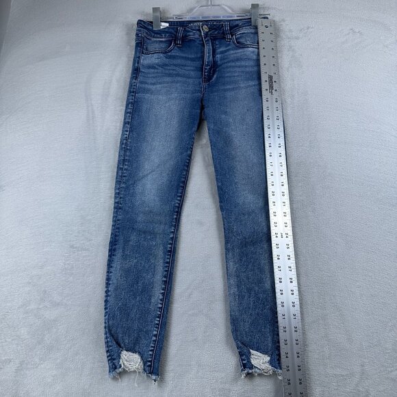 American Eagle Outfitters Skinny Jeans Womens Size 12 Distressed Mid Rise Blue - Picture 12 of 13